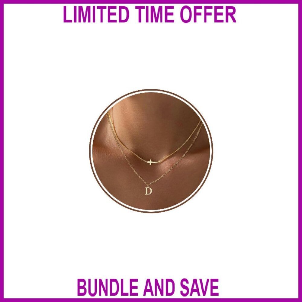 Gold Layered Initial Cross Pendant Choker Necklace Adjustable Chain